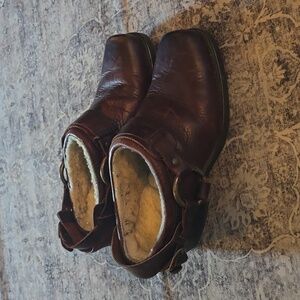 Womens Frye harness mules,Brown leather,Wool lined,Slip on,Size 7